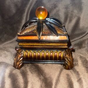 Ornate Decorative Box with Amber Accent